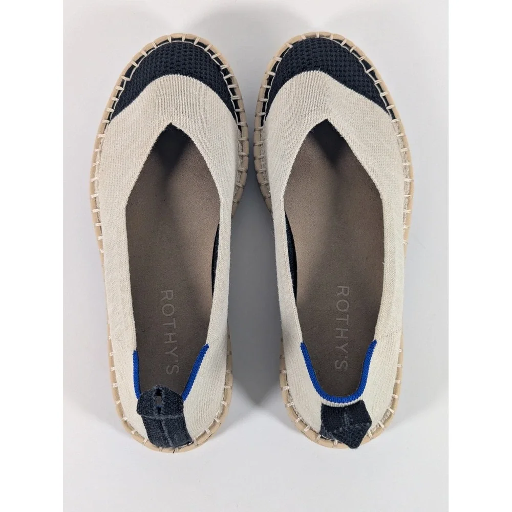 Rothys The Espadrille Sand Black Knit Slip On Flats Shoes Womens 5.5